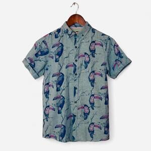 Lost Wave Short Sleeve Button-Up Shirt with Toucan Print